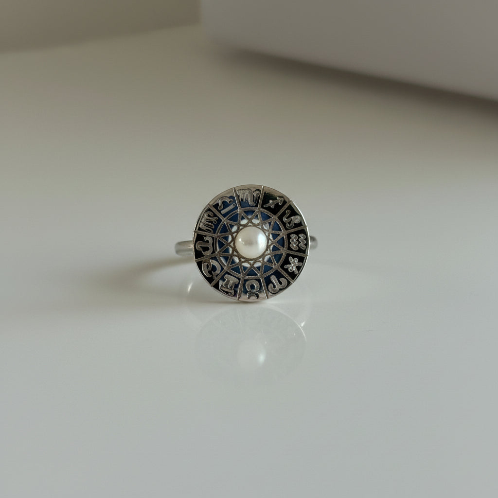 Anillo ZODIAC Ajustable con Perla de Nácar - Signos del Zodiaco