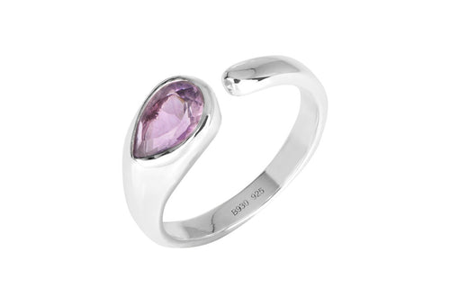 Anillo Ajustable de Plata de Ley 925 con Amatista Natural
