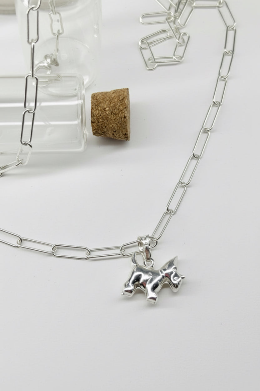 Collar SCOTTIE con Colgante de Perrito Terrier - Cadena Paperclip