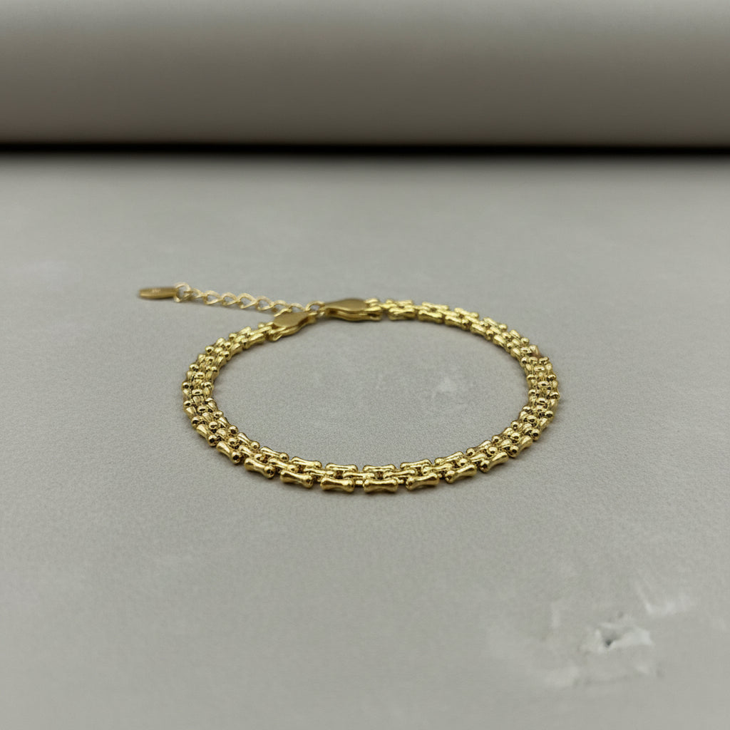 Pulsera Malla de Plata 925 con Baño de Oro - 19cm Ajustable