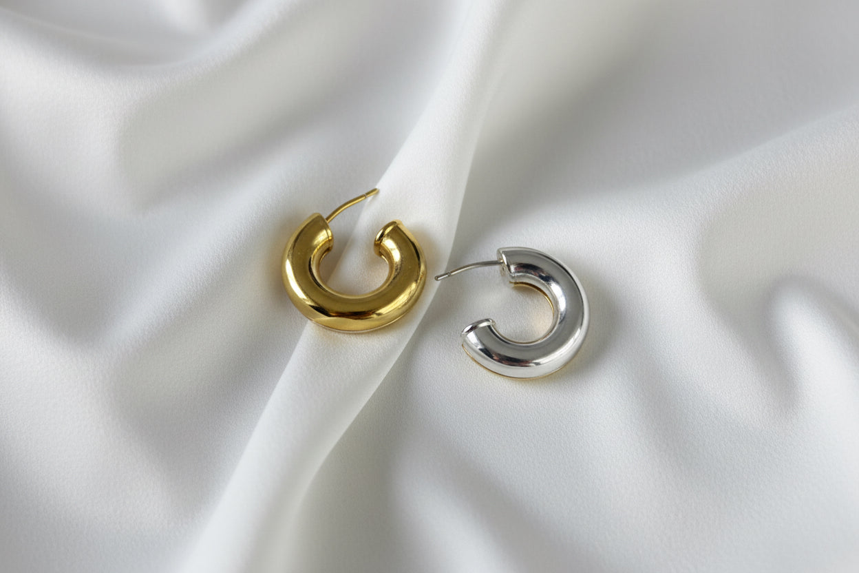 Pendientes Aros Bicolor Plata y Oro - Diseño Moderno