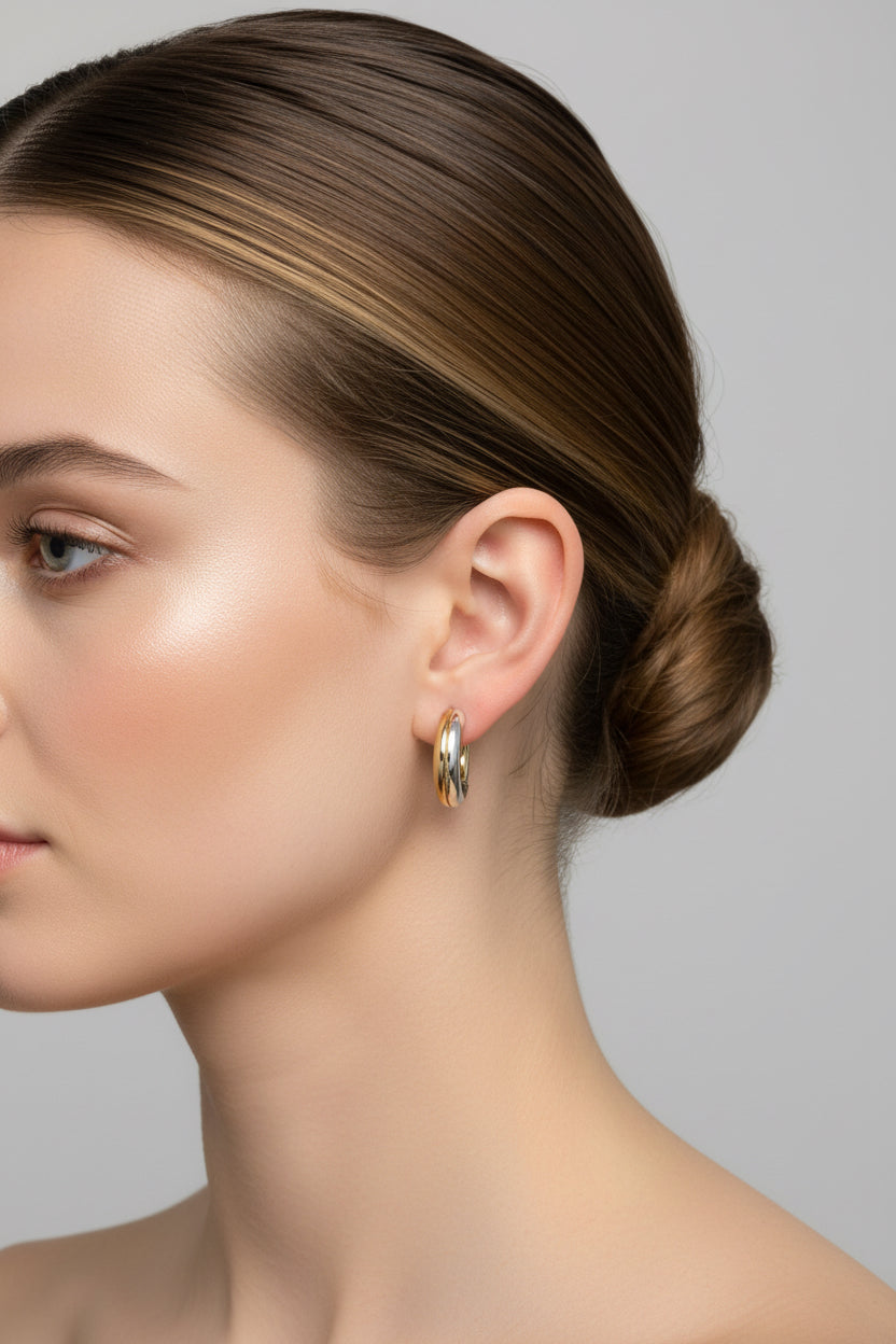 Pendientes Aros Bicolor Plata y Oro - Diseño Moderno