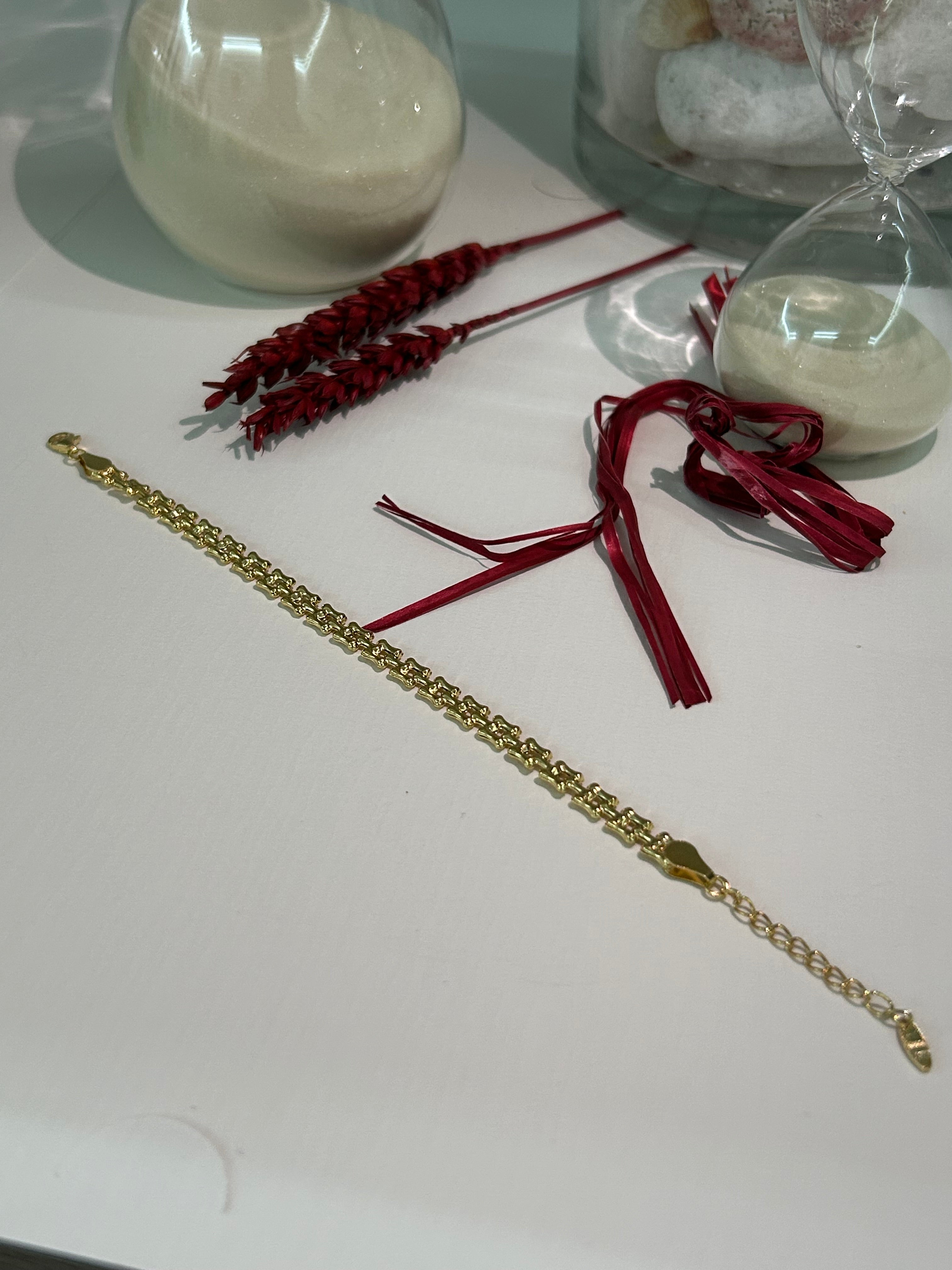 Pulsera Malla de Plata 925 con Baño de Oro - 19cm Ajustable